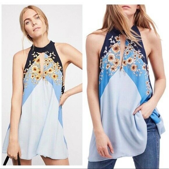 Free People Tops - Free People Beat of my heart sleeveless blue tunic